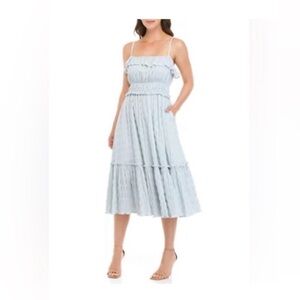 Tahari Light Blue Tiered Ruffle Gingham Dress NWT